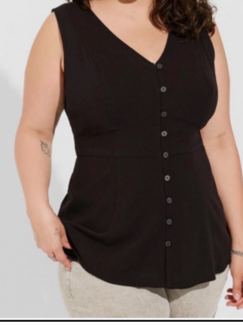 torrid Black Sleeveless V-Neck Button-Front Peplum Top with tie waist sz 4x